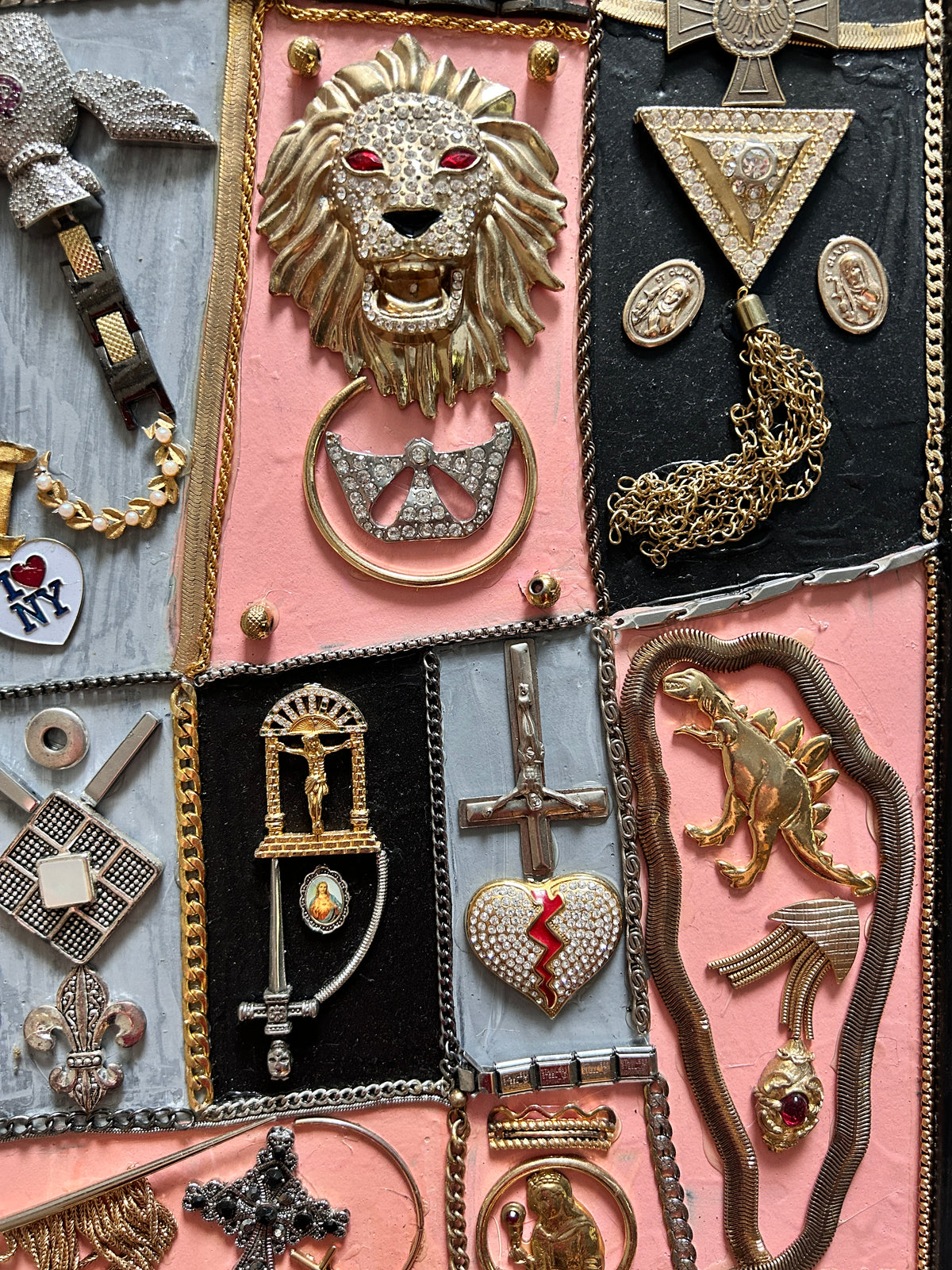 Saint Jude and the Lion - One-of-a-kind Upcycled Jewelry Artwork