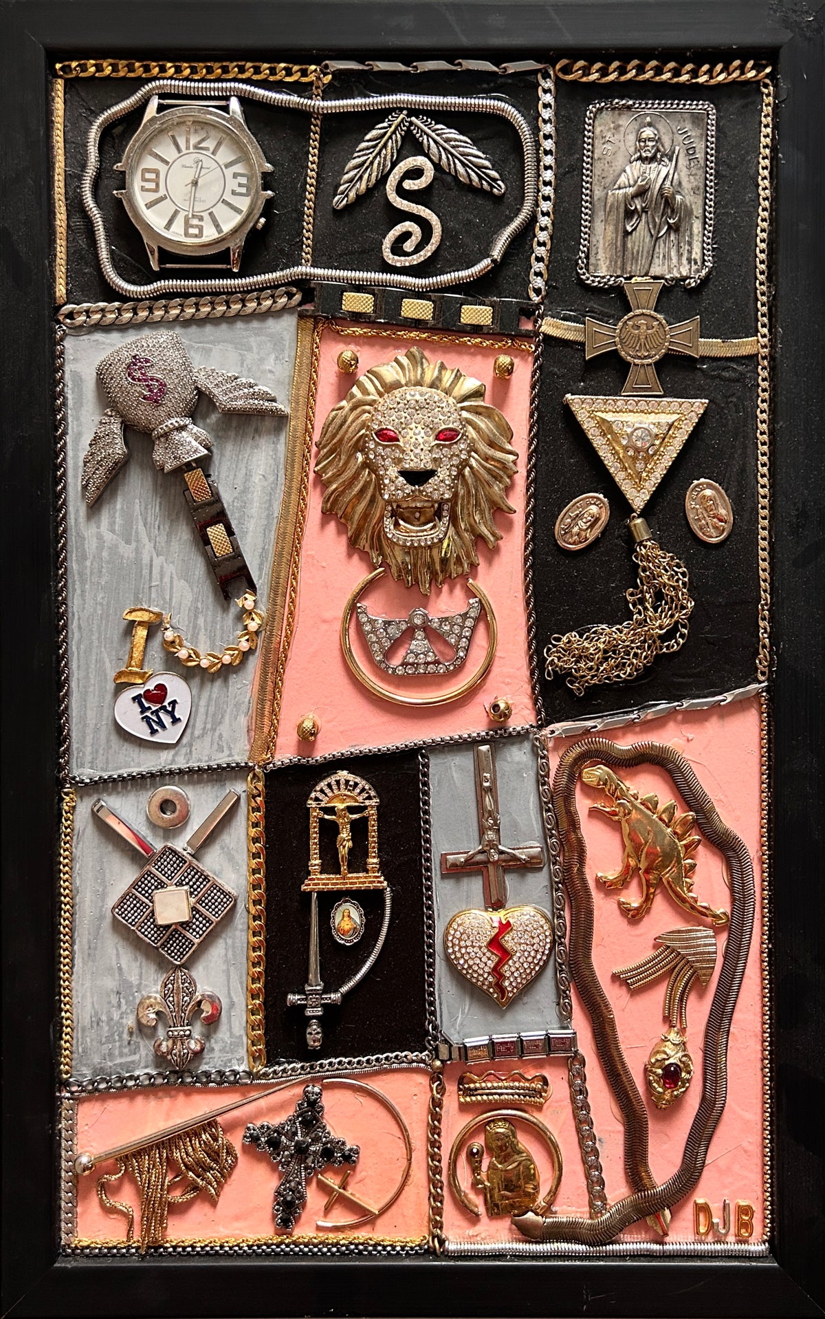 Saint Jude and the Lion - One-of-a-kind Upcycled Jewelry Artwork